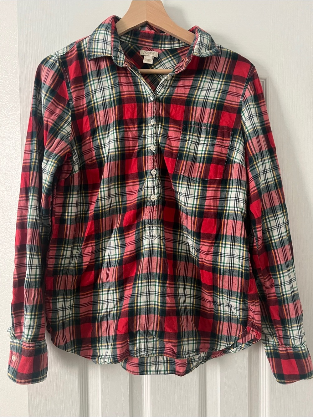 J. Crew Red and Green Plaid Girls' Button-Down Shirt